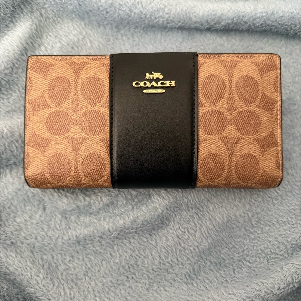 Coach - slim zip wallet in signature canvas with stripe